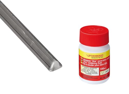 ROTHENBERGER Industrial Set mit 1 Packung bleifreies Stangenlötzinn 50 g ROLOT 611 | Lötzinn | Schmelztemperatur: 199°C | Ø/Länge: ca. 6,7 x 300 mm | 1 Stab | Lötwasser 100 ml von Rothenberger