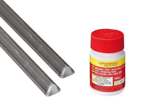 ROTHENBERGER Industrial Set mit 2 Packungen bleifreies Stangenlötzinn 100g ROLOT 611 | Lötzinn | Schmelztemperatur: 199°C | Ø/Länge: ca. 6,7 x 300 mm | 1 Stab | Lötwasser 100 ml von Rothenberger