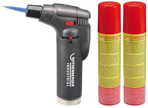ROTHENBERGER Industrial Sturmfeuerzeug | Universalbrenner | Lötbrenner | wiederbefüllbar | Regulierbare und windsichere Flamme inkl. 2 x Nachfüllgas 100 ml ***Farbe Nicht wählbar*** von Rothenberger
