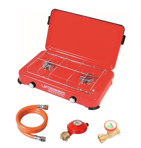 ROTHENBERGER Industrial zweiflammiger Duo Campingkocher mit Gas OFF zur automatischen Abschaltung & Anzeige Gasfüllstand | für Töpfe Ø 16-22 cm | inklusive 0,8 m Schlauch, 50 mbar Regler ROTHENBERGER Industrial zweiflammiger Duo Campingkocher mit Gas OFF zur automatischen Abschaltung & Anzeige Gasfüllstand | für Töpfe Ø 16-22 cm | inklusive 0,8 m Schlauch, 50 mbar Regler von Rothenberger