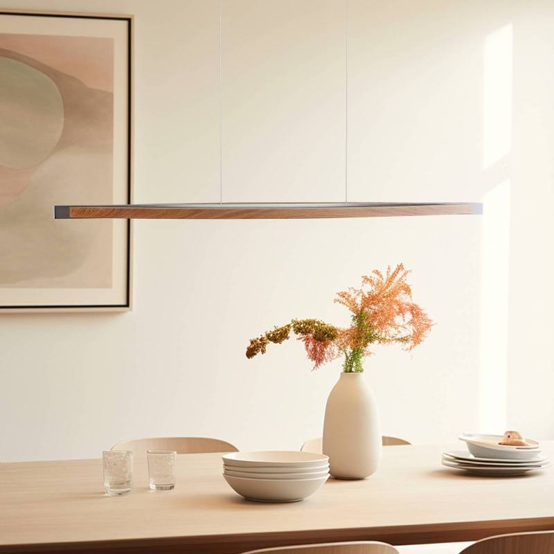 Quitani LED-Hängelampe Kiera, eiche/nickel, 138 cm von Quitani
