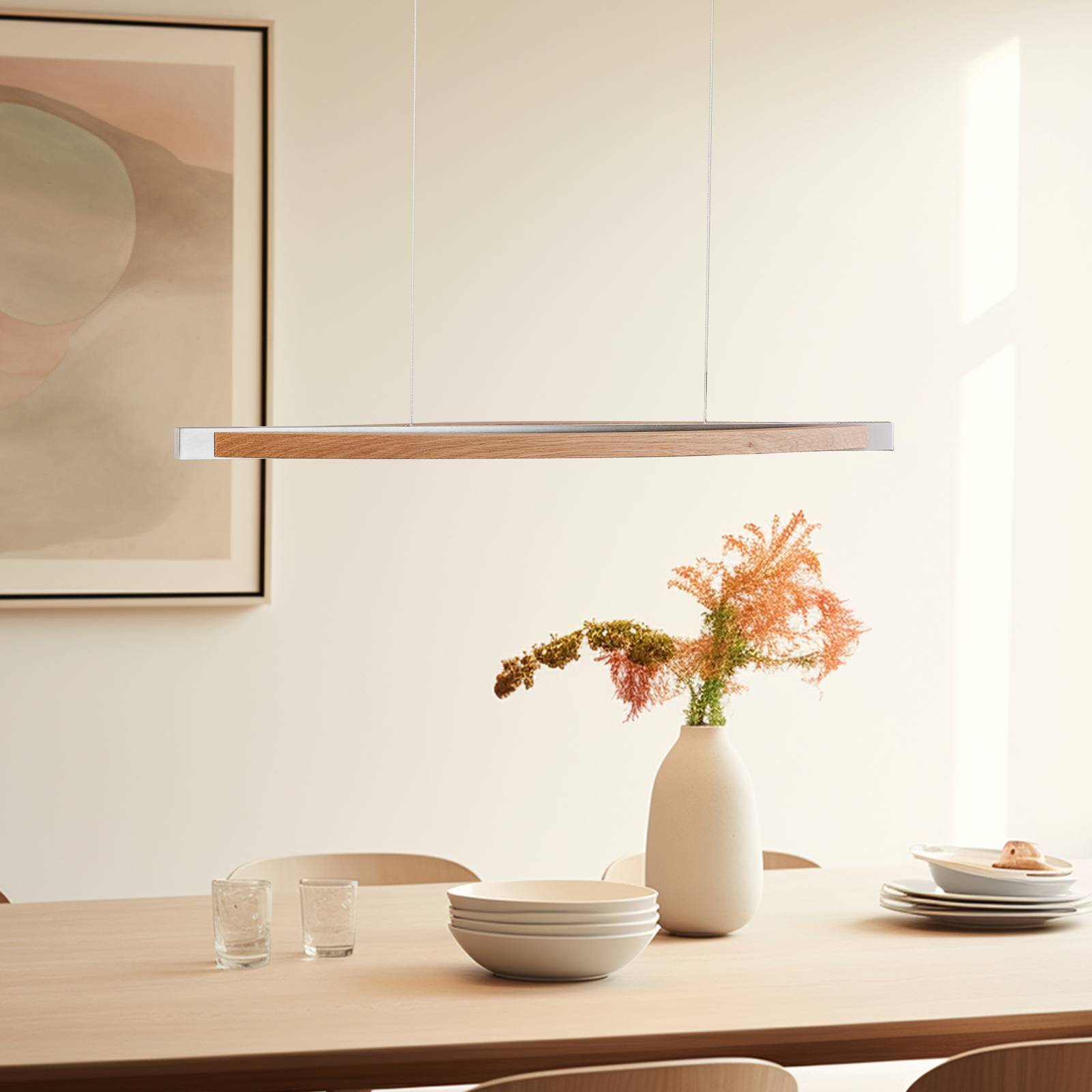 Quitani LED-Hängelampe Kiera, eiche/nickel, 98 cm von quitani