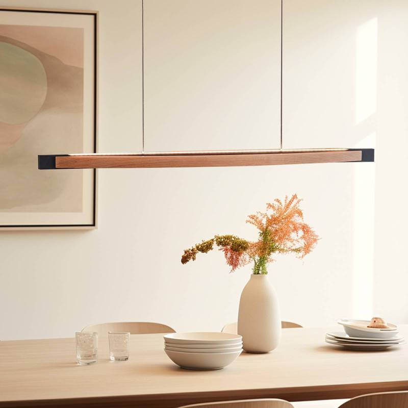 Quitani LED-Hängelampe Kiera, eiche/schwarz, 98 cm von Quitani
