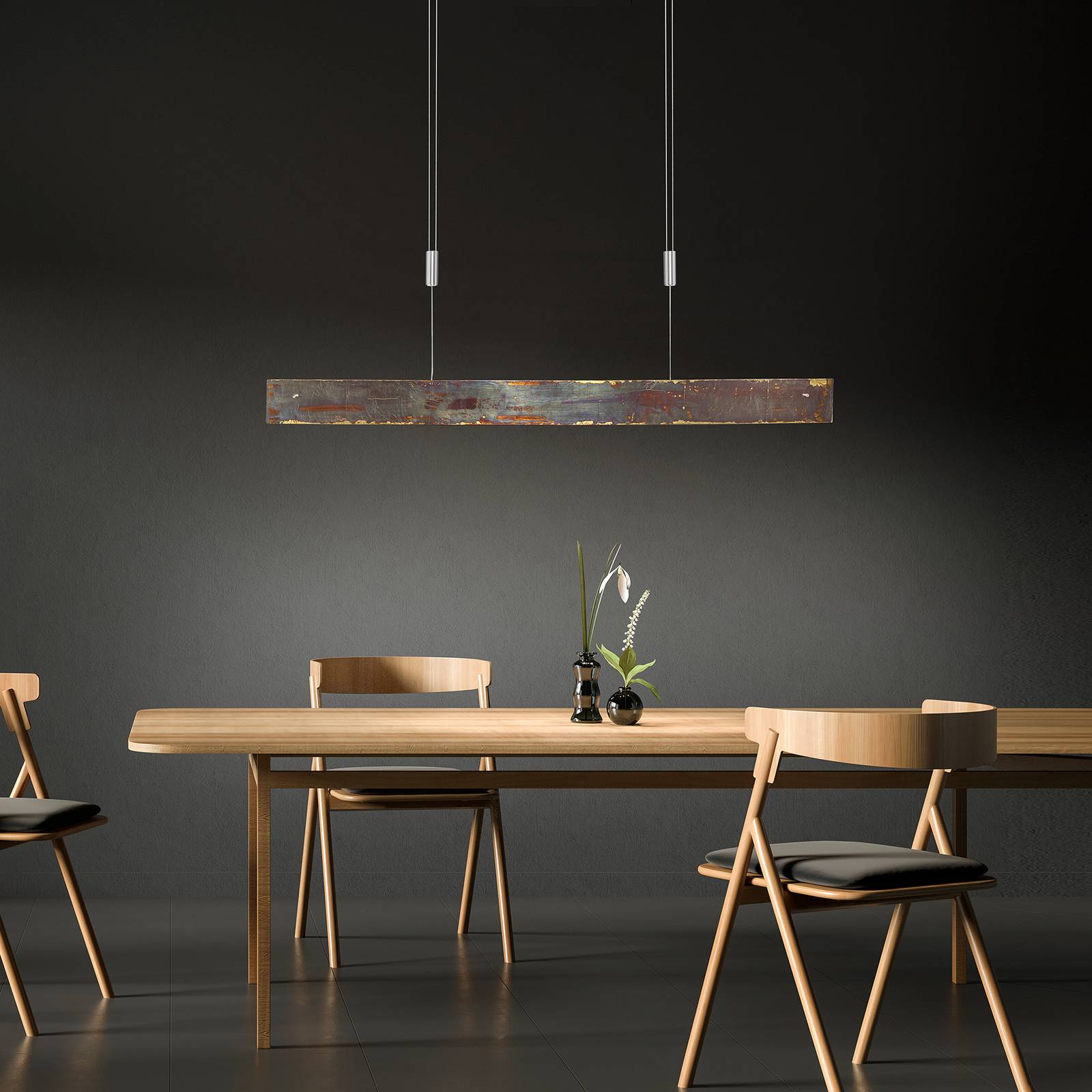 Quitani LED-Hängelampe Malu, gold oxidiert, Länge 119 cm von quitani