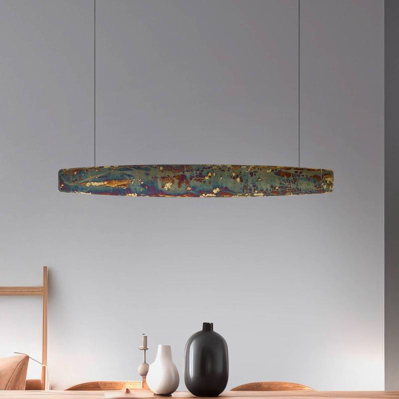 Quitani LED-Hängelampe Persida, 98 cm, Schlagmetall, gold von Quitani