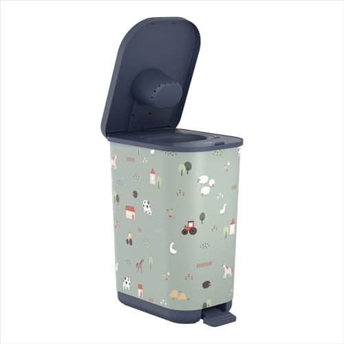 Rotho Babydesign YUMA geruchsdichter Windeleimer mit Pedal und 30 passenden Windelbeuteln, 40x28,5x51 cm (L xBxH), Farm Animals von Rotho Babydesign