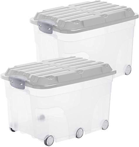 Rotho Roller 6 2er-Set Aufbewahrungsbox 57l mit Deckel und Rollen, Kunststoff von Rotho