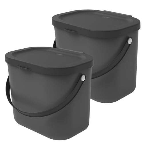 Rotho Albula 2er-Set Biomülleimer 6l mit Deckel und Henkel für die Küche, Kunststoff (PP) BPA-frei, (Anthrazit) von Rotho