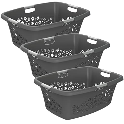 Rotho 3er-Set Wäschekorb Flowers 50l, Kunststoff (PP) BPA-frei, anthrazit, 3x50l, (65,1 x 49 x 26,2 cm), 3 von Rotho