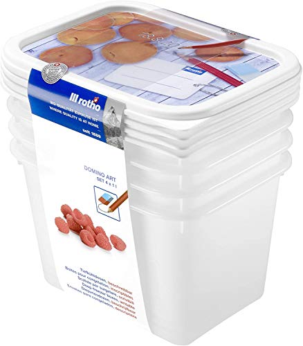 Rotho Domino 4er-Set Gefrierdose 1l mit beschreibbarem Motiv auf dem Deckel, lebensmittelechter Kunststoff (PP) BPA-frei, weiss, 4 x 1l (15.7 x 11.8 x 10.0 cm), Weiß von Rotho