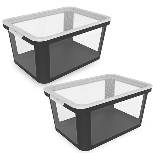 Rotho Albris 2er-Set Aufbewahrungsbox 45l mit Deckel, Kunststoff (PP recycelt), transparent/schwarz, 45l (57.0 x 39.2 x 27.0 cm) von Rotho