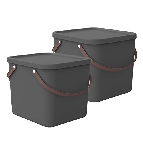 Rotho Albula 2er-Set Aufbewahrungsbox 40l mit Deckel, Kunststoff (PP recycelt), anthrazit, 40l (40.0 x 40.0 x 34.0 cm) von Rotho