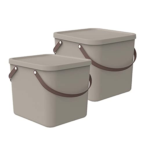 Rotho Albula 2er-Set Aufbewahrungsbox 40l mit Deckel, Kunststoff (PP recycelt), cappuccino, 40l (40.0 x 40.0 x 34.0 cm) von Rotho