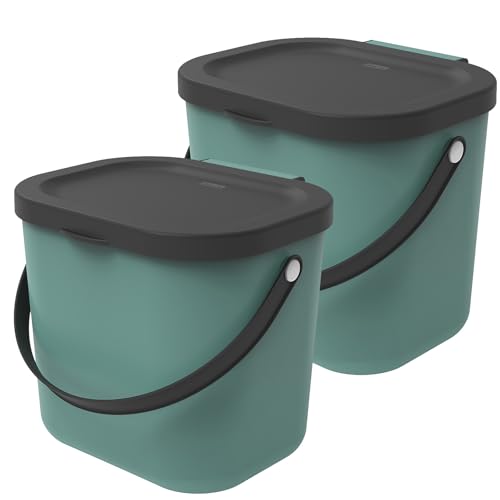 Rotho Albula 2er-Set Biomülleimer 6l mit Deckel und Henkel für die Küche, Kunststoff (PP) BPA-frei, (Grün) von Rotho