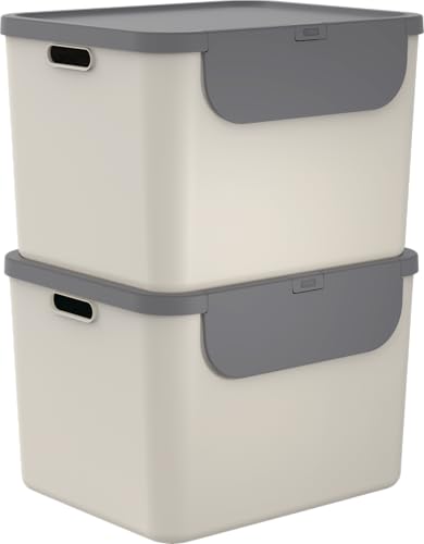 Rotho Albula 2er-Set Mülltrennungssystem 55l für die Küche, Kunststoff (PP) BPA-frei, 55l (52.3 x 40.5 x 34.0 cm) (Beige) von Rotho