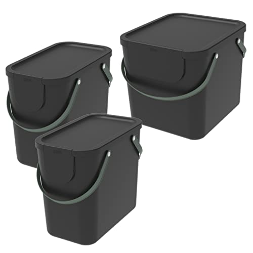 Rotho Albula 3er-Set Mülltrennungssystem 2X 25l + 1x 40l für die Küche, Kunststoff, schwarz, Nicht zutreffend von Rotho