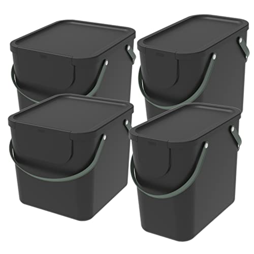 Rotho Albula 4er-Set Mülltrennungssystem 25l + 2X 40l für die Küche, Kunststoff, schwarz, Nicht zutreffend von Rotho