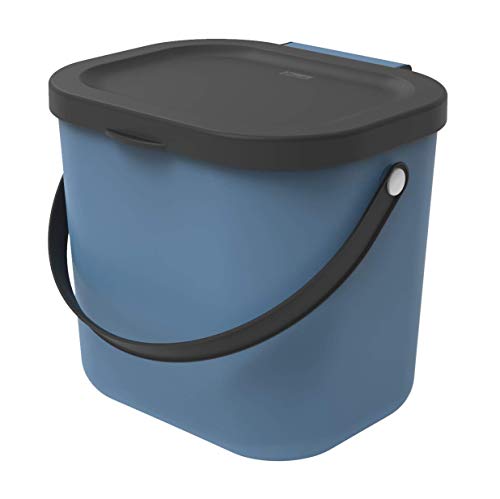 Rotho Albula Biomülleimer 6l mit Deckel und Henkel für die Küche, Kunststoff (PP) BPA-frei, blau/anthrazit, 6l (23.5 x 20.0 x 20.8 cm) von Rotho