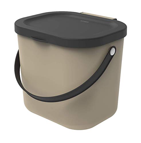 Rotho Albula Biomülleimer 6l mit Deckel und Henkel für die Küche, Kunststoff (PP) BPA-frei, cappuccino/anthrazit, 6l (23,5 x 20,0 x 20,8 cm) von Rotho