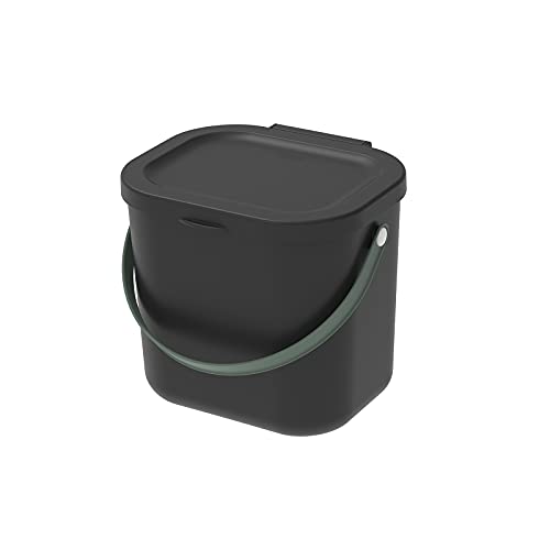 Rotho Albula Biomülleimer 6l mit Deckel für die Küche, Kunststoff (PP recycelt), schwarz, 6l (23.5 x 20.0 x 20.8 cm) von Rotho