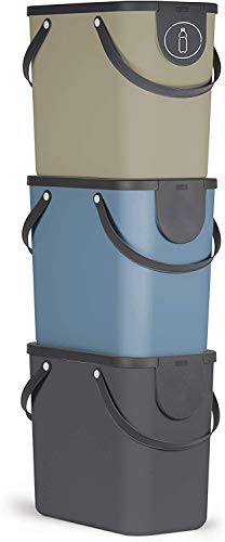 Rotho Albula 3er-Set Mülltrennungssystem 25l für die Küche, Kunststoff (PP) BPA-frei, anthrazit/blau/cappuccino, 3 x 25l (40.0 x 23.5 x 34.0 cm) von Rotho