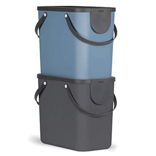 Rotho Albula 2er-Set Mülltrennungssystem 25l für die Küche, Kunststoff (PP) BPA-frei, anthrazit/blau, 2 x 25l (40.0 x 23.5 x 34.0 cm) von Rotho