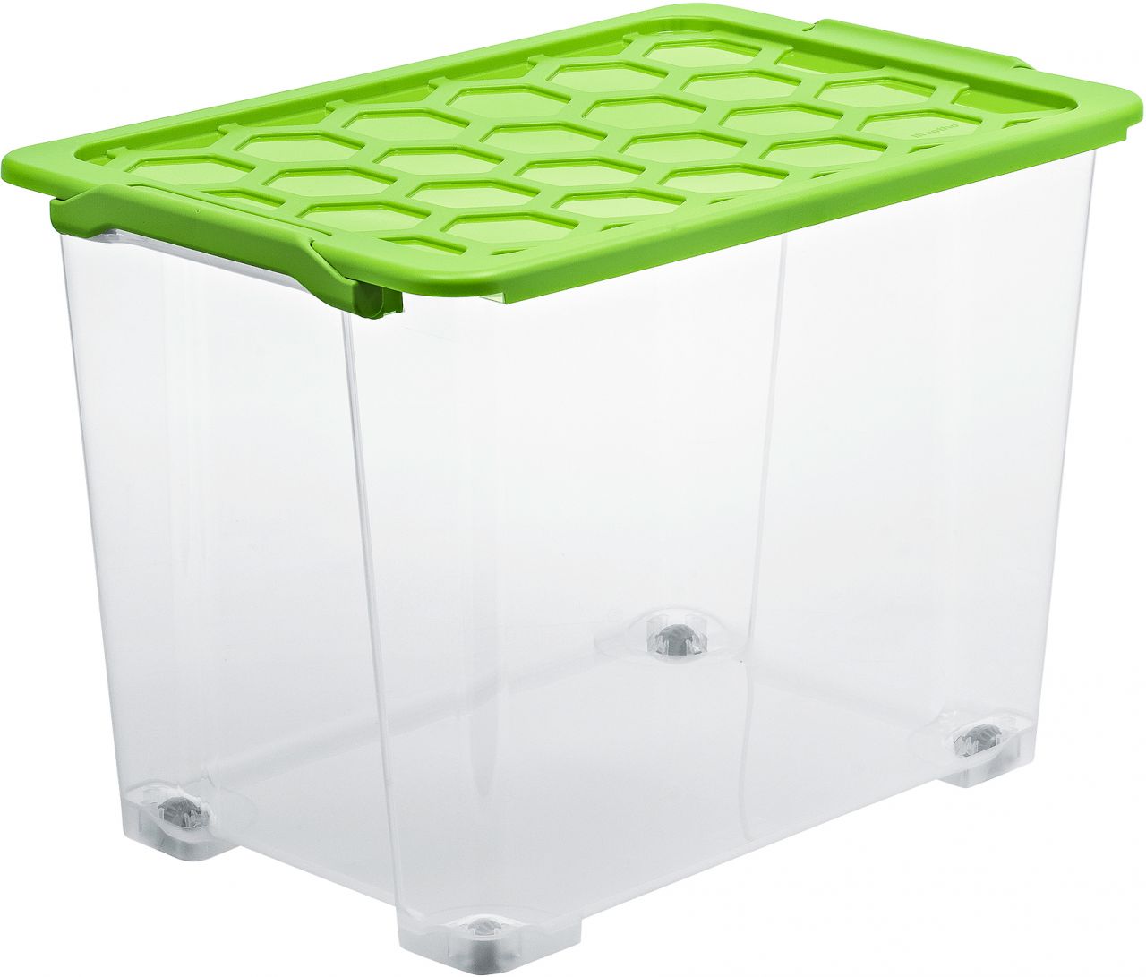 Rotho Aufbewahrungsbox EVO Safe mit Rollen und Deckel 65 L transparent/grün von Rotho