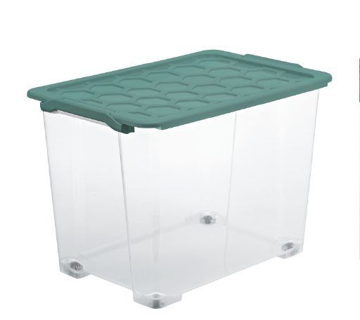 Rotho Aufbewahrungsbox EVO Safe mit Rollen und Deckel 65 L Mistletoe grün von Rotho