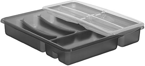 Rotho Basic Besteckkasten mit 6 Fächern, Kunststoff (PP) BPA-frei, anthrazit, (39.0 x 32.0 x 7.0 cm) von Rotho