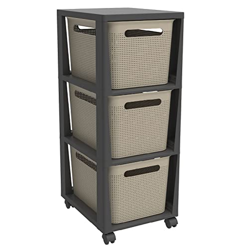 Rotho Brisen Rollcontainer mit 3 Schubladen, Kunststoff (PP recycelt), Cappuccino, 3 x 16 l (36,6 x 30,0 x 77 cm) von Rotho