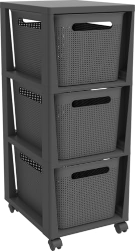 Rotho Brisen Rollcontainer mit 3 Schubladen, Kunststoff (PP recycelt), anthrazit, 3x16l (36,6 x 30,0 x 77,0 cm) von Rotho