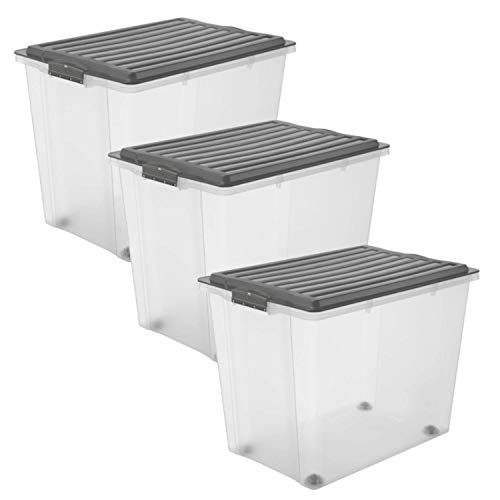 Rotho Compact 3er-Set Aufbewahrungsbox 70l mit Deckel und Rollen von Rotho