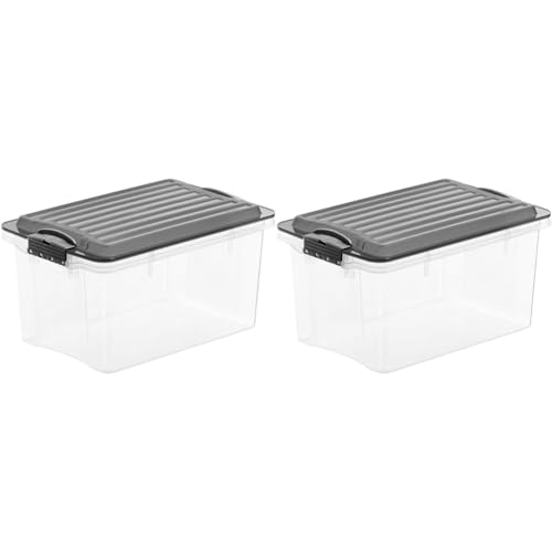 Rotho Compact Aufbewahrungsbox 4,5l mit Deckel, Kunststoff (PP) BPA-frei, grau/transparent, A5 / 4.5 l (27,0 x 18,5 x 15,0 cm) (Packung mit 2) von Rotho