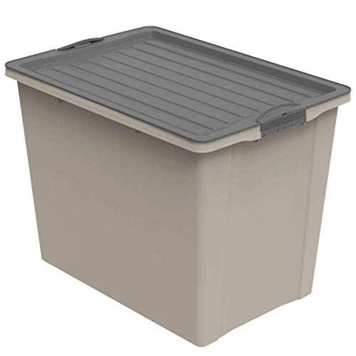 Rotho Compact Aufbewahrungsbox 70l mit Deckel und Rollen, Kunststoff (PP recycelt) BPA-frei, cappuccino/anthrazit, A3/70l (57.0 x 39.5 x 43.5 cm) von Rotho