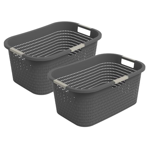 Rotho Country 2er-Set Wäschekorb 40l, Kunststoff (PP) BPA-frei, 40l (58.0 x 38.9 x 25.1 cm) (Anthrazit) von Rotho