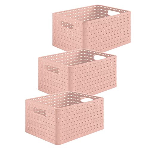 Rotho Country 3er-Set Aufbewahrungsbox 18l in Rattan-Optik, Kunststoff (PP) BPA-frei, pink, 3 x A4/18l (36.8 x 27.8 x 19.1 cm) von Rotho