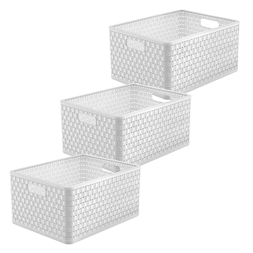 Rotho Country 3er-Set Aufbewahrungsbox Rattan-Optik, Kunststoff (PP) BPA-frei, Weiss, 3 x A4+/28l, (43 x 33 x 21,5 cm), 3 von Rotho