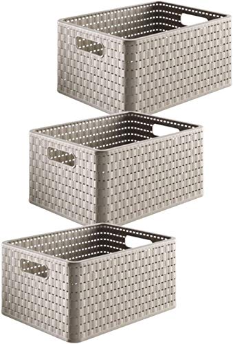 Rotho Country 3er-Set Aufbewahrungskiste 18l in Rattan-Optik, Kunststoff, beige von Rotho