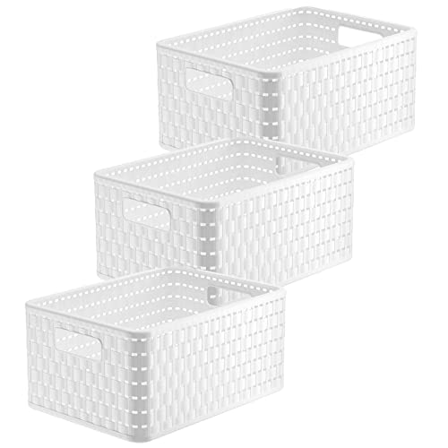 Rotho Country 3er-Set Aufbewahrungskiste Rattan-Optik, Kunststoff (PP) BPA-frei, Weiss, A5+/11l, (32,8 x 23,8 x 16 cm) von Rotho