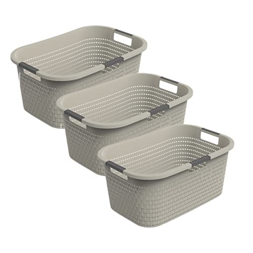 Rotho Country 3er-Set Wäschekorb 40l, Kunststoff (PP) BPA-frei, beige, 40l (58.0 x 38.9 x 25.1 cm) von Rotho