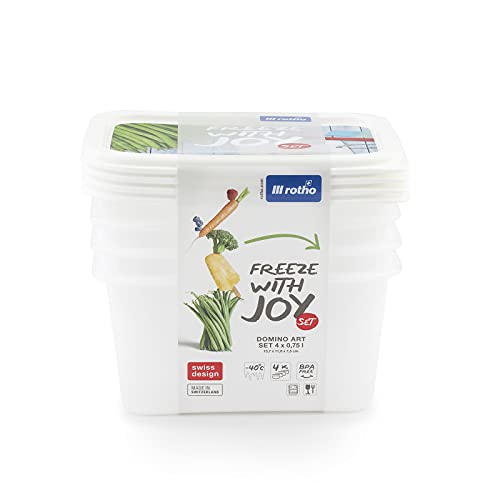 Rotho Domino 4er-Set Gefrierdosen 0.75l mit beschreibbarem Motiv auf dem Deckel, lebensmittelechter Kunststoff (PP) BPA-frei, weiss, 4 x 0.75l (15.7 x 11.8 x 13.2 cm) von Rotho