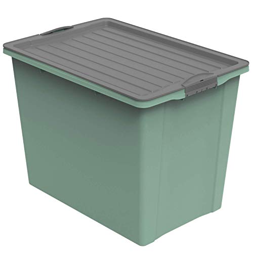 Rotho Compact Aufbewahrungsbox 70l mit Deckel und Rollen, Kunststoff (PP recycelt) BPA-frei, grün/anthrazit, A3/70l (57.0 x 39.5 x 43.5 cm) von Rotho