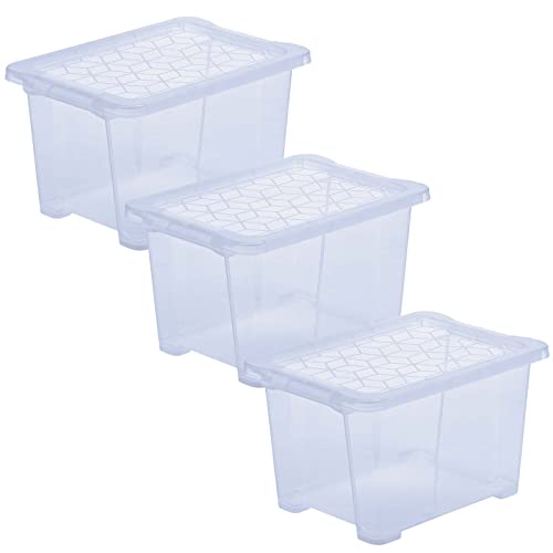 Rotho Evo Easy 3er-Set Aufbewahrungsbox 15l mit Deckel, lebensmittelechter Kunststoff (PP) BPA-frei, blau/transparent, 3 x 15l von Rotho