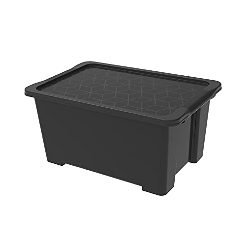 Rotho Evo Easy Aufbewahrungsbox 44l mit Deckel, Kunststoff (PP recycelt), schwarz, 44l (58.5 x 39.0 x 27.9 cm) von Rotho