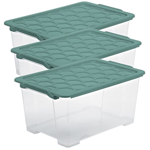 Rotho Evo Safe Keeping 3er-Set Aufbewahrungsboxen 44l mit Deckel, Kunststoff, türkis/transparent von Rotho