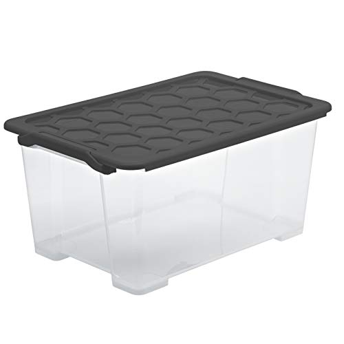 Rotho Evo Safe Keeping Aufbewahrungsbox 44l mit Deckel, lebensmittelechter Kunststoff (PP) BPA-frei, anthrazit, 44l (59.0 x 39.5 x 28.0 cm) von Rotho