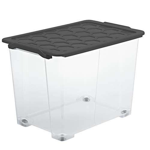 Rotho Evo Safe Keeping Aufbewahrungsbox 65l mit Deckel und Rädern, lebensmittelechter Kunststoff (PP) BPA-frei, anthrazit, 65l (59.0 x 39.5 x 41.2 cm) von Rotho
