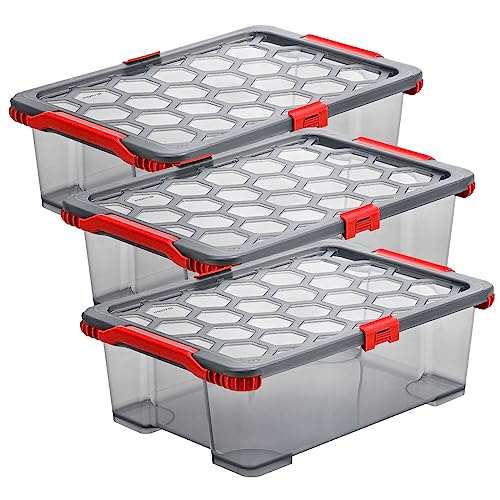Rotho Evo Total Protection 3er-Set Aufbewahrungsbox 11l mit Deckel, lebensmittelechter Kunststoff (PP) BPA-frei, anthrazit/rot, 3x 11l (39.3 x 28.3 x 16.0 cm) von Rotho