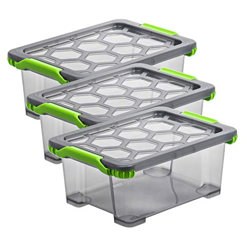 Rotho Evo Total Protection 3er-Set Aufbewahrungsbox 11l mit Deckel, lebensmittelechter Kunststoff (PP) BPA-frei, anthrazit/transparent, (39,3 x 28,3 x 16,0 cm), 3 x 16 cm, 3 von Rotho