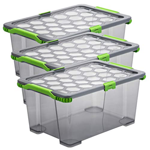 Rotho Evo Total Protection 3er-Set Aufbewahrungsbox 44l mit Deckel, lebensmittelechter Kunststoff (PP) BPA-frei, anthrazit/transparent, (59,0 x 39,5 x 28,0 cm), (59 x 39,5 x 28 cm) von Rotho